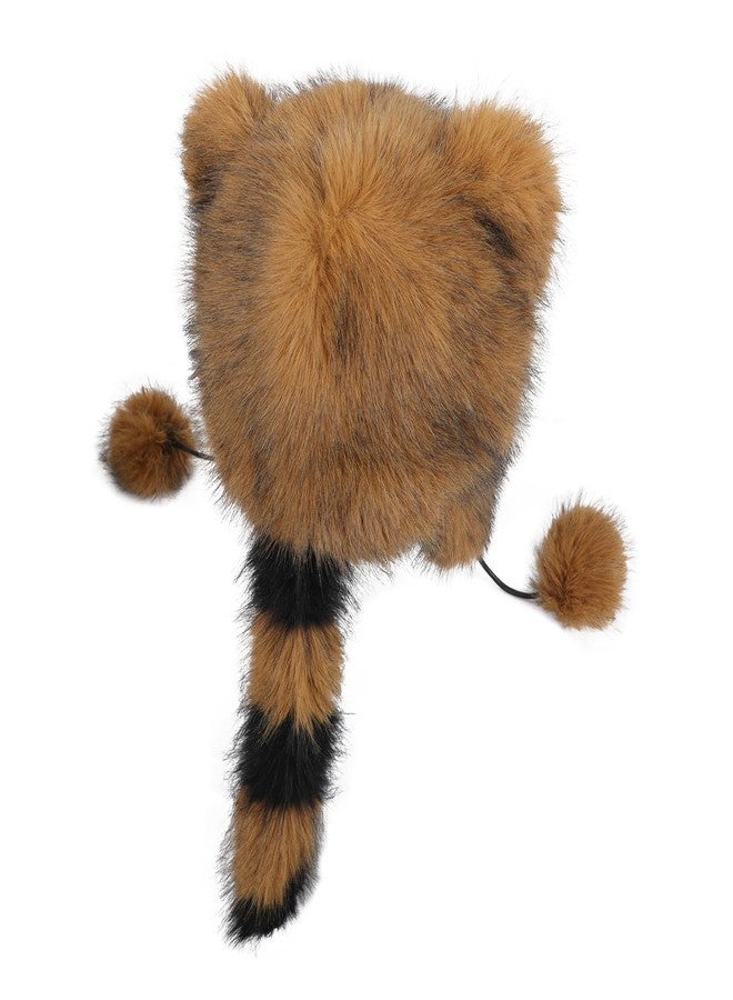 Clobeau Faux Fur Raccoon Hat with Tail and Ears Faux Coonskin Cap with Tail Novelty Raccoon Tails Hat for Adult Kids (Kid) - Image 4